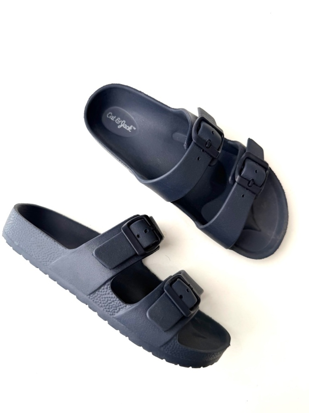 CAT & JACK Boys 2 Navy Blue 2 Strap Waterproof Slip On Slide Sandals Box91